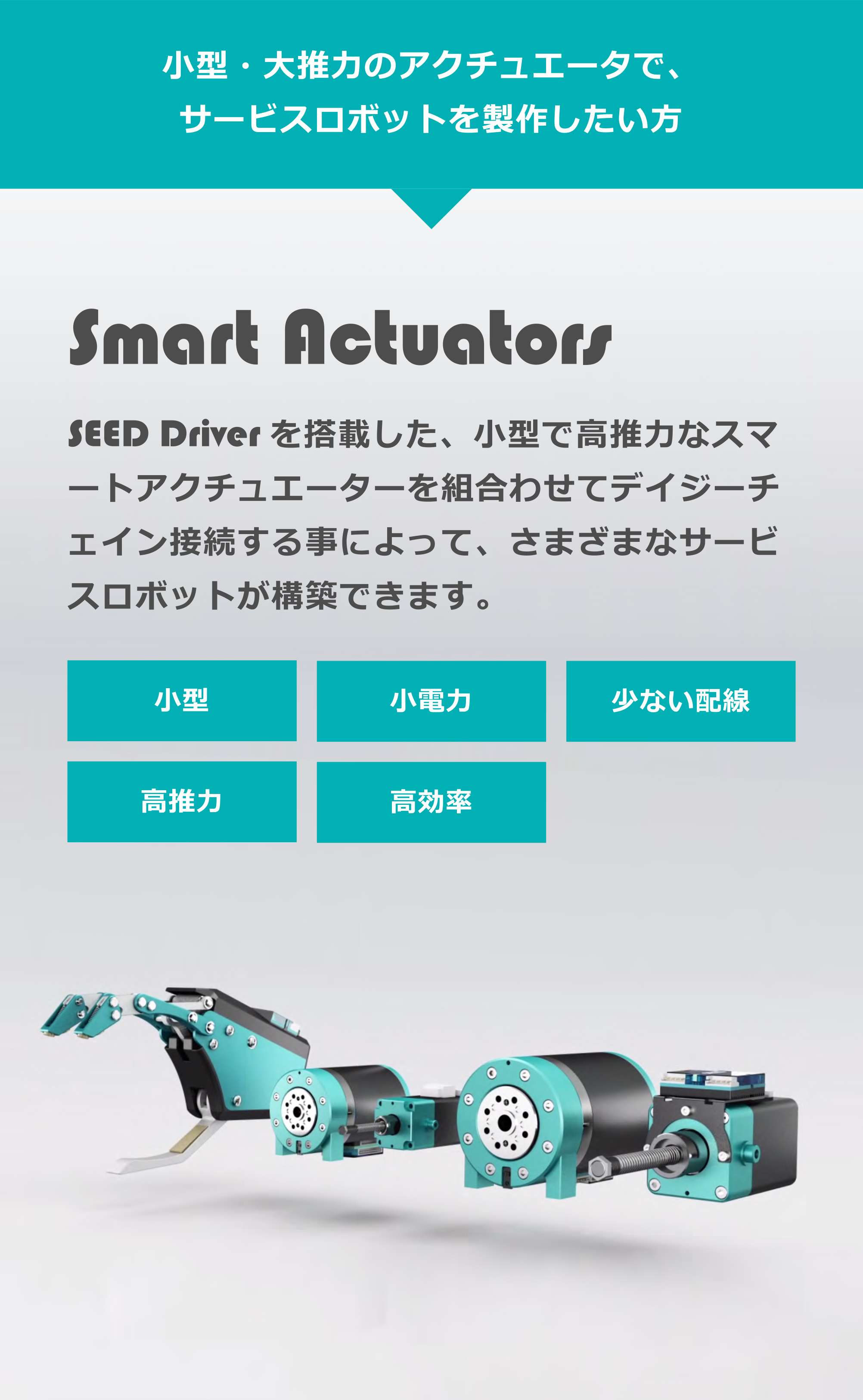 Smart Actuators SEED Driverを搭載した、Smartなアクチュエーターで、さまざまなサービスロボットを構築